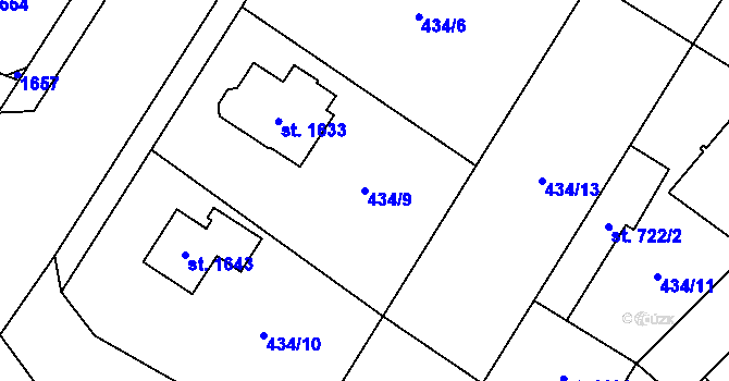 Parcela st. 434/9 v KÚ Kostelec nad Labem, Katastrální mapa