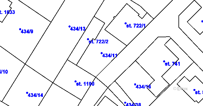 Parcela st. 434/11 v KÚ Kostelec nad Labem, Katastrální mapa