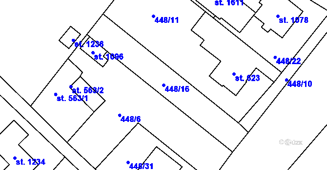 Parcela st. 448/16 v KÚ Kostelec nad Labem, Katastrální mapa