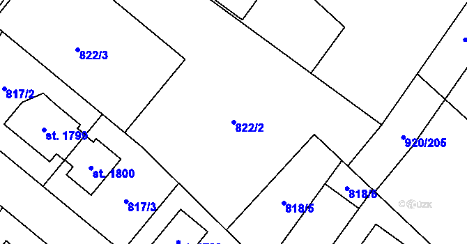 Parcela st. 822/2 v KÚ Kostelec nad Labem, Katastrální mapa