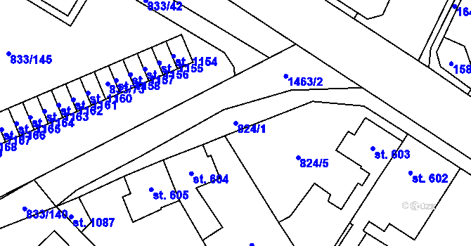 Parcela st. 824/1 v KÚ Kostelec nad Labem, Katastrální mapa