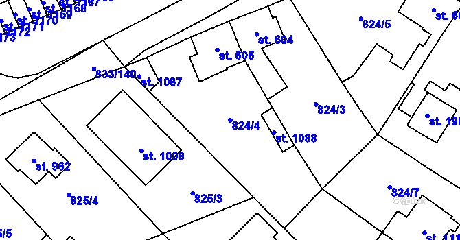 Parcela st. 824/4 v KÚ Kostelec nad Labem, Katastrální mapa