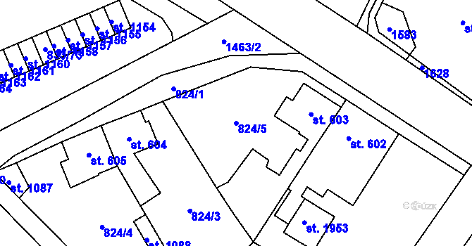 Parcela st. 824/5 v KÚ Kostelec nad Labem, Katastrální mapa