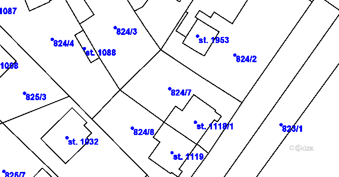Parcela st. 824/7 v KÚ Kostelec nad Labem, Katastrální mapa