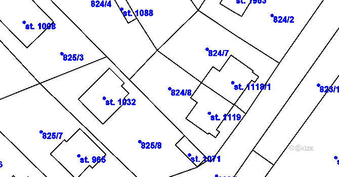 Parcela st. 824/8 v KÚ Kostelec nad Labem, Katastrální mapa
