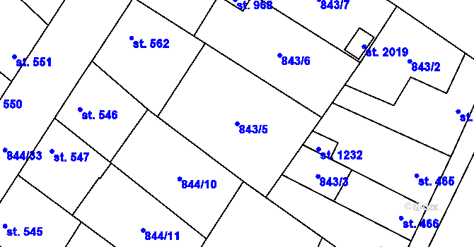 Parcela st. 843/5 v KÚ Kostelec nad Labem, Katastrální mapa