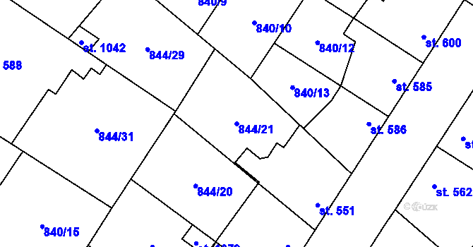 Parcela st. 844/21 v KÚ Kostelec nad Labem, Katastrální mapa