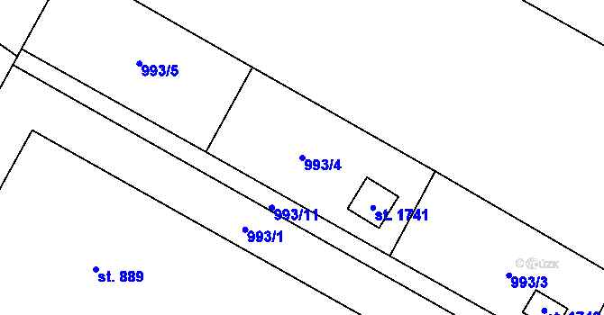 Parcela st. 993/4 v KÚ Kostelec nad Labem, Katastrální mapa