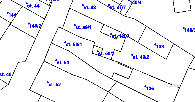 Parcela st. 50/2 v KÚ Kostelec nad Labem, Katastrální mapa