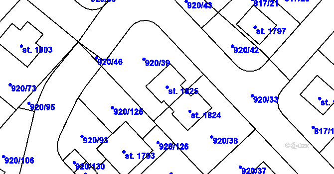 Parcela st. 1825 v KÚ Kostelec nad Labem, Katastrální mapa