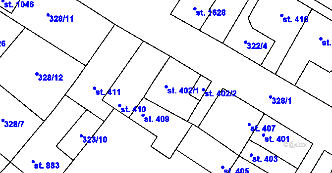 Parcela st. 402/1 v KÚ Kostelec nad Labem, Katastrální mapa