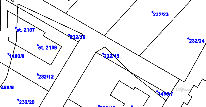 Parcela st. 232/15 v KÚ Kostelec nad Labem, Katastrální mapa