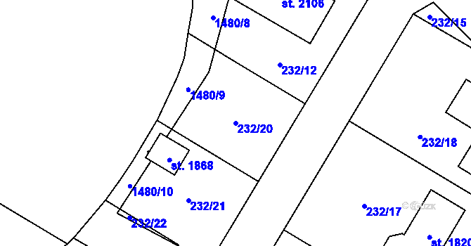 Parcela st. 232/20 v KÚ Kostelec nad Labem, Katastrální mapa