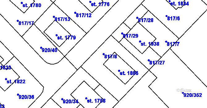 Parcela st. 817/8 v KÚ Kostelec nad Labem, Katastrální mapa