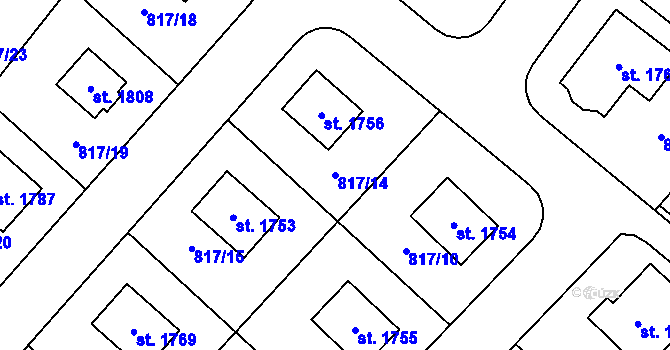 Parcela st. 817/14 v KÚ Kostelec nad Labem, Katastrální mapa