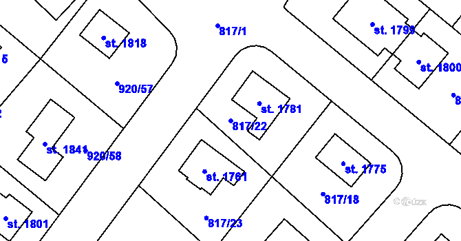 Parcela st. 817/22 v KÚ Kostelec nad Labem, Katastrální mapa