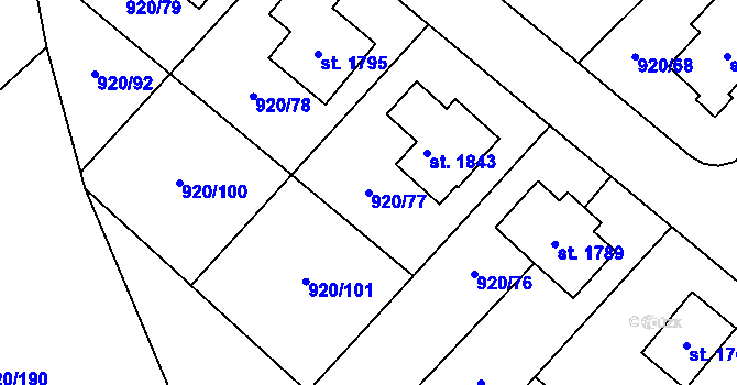 Parcela st. 920/77 v KÚ Kostelec nad Labem, Katastrální mapa