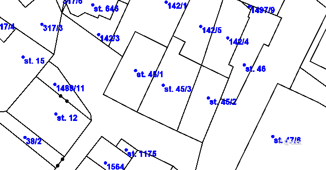 Parcela st. 45/3 v KÚ Kostelec nad Labem, Katastrální mapa