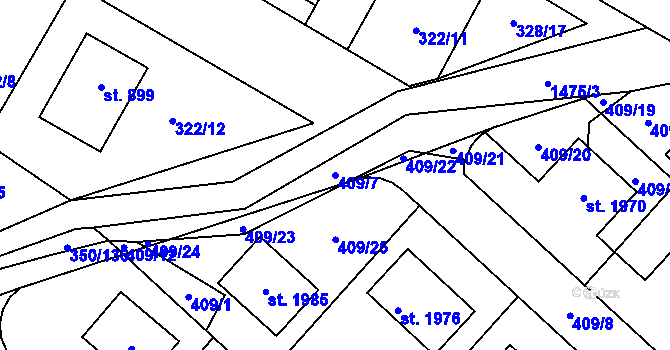 Parcela st. 409/7 v KÚ Kostelec nad Labem, Katastrální mapa