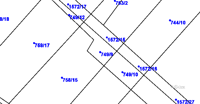 Parcela st. 749/9 v KÚ Kostelec nad Labem, Katastrální mapa