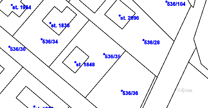 Parcela st. 536/35 v KÚ Kostelec nad Labem, Katastrální mapa