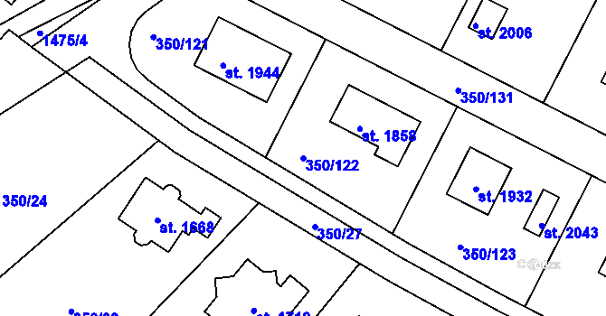 Parcela st. 350/122 v KÚ Kostelec nad Labem, Katastrální mapa