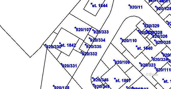 Parcela st. 920/335 v KÚ Kostelec nad Labem, Katastrální mapa