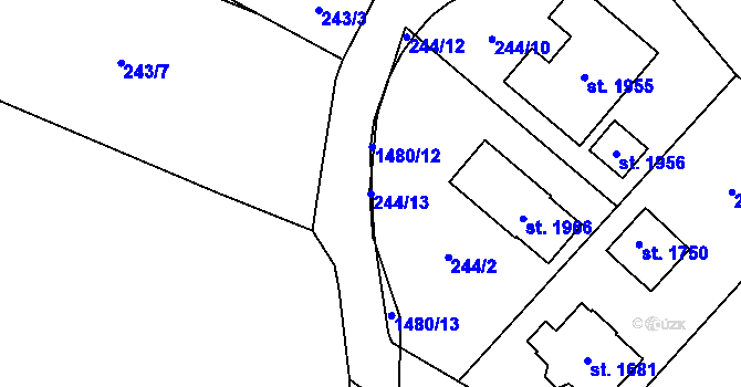 Parcela st. 244/13 v KÚ Kostelec nad Labem, Katastrální mapa