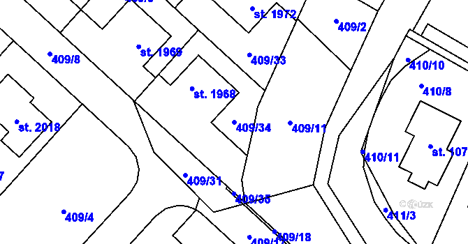 Parcela st. 409/34 v KÚ Kostelec nad Labem, Katastrální mapa