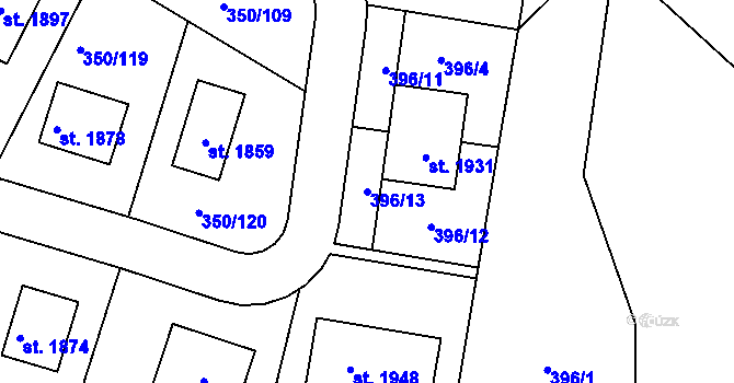Parcela st. 396/13 v KÚ Kostelec nad Labem, Katastrální mapa