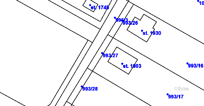 Parcela st. 993/27 v KÚ Kostelec nad Labem, Katastrální mapa