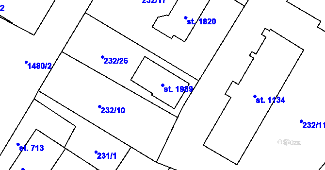 Parcela st. 1989 v KÚ Kostelec nad Labem, Katastrální mapa