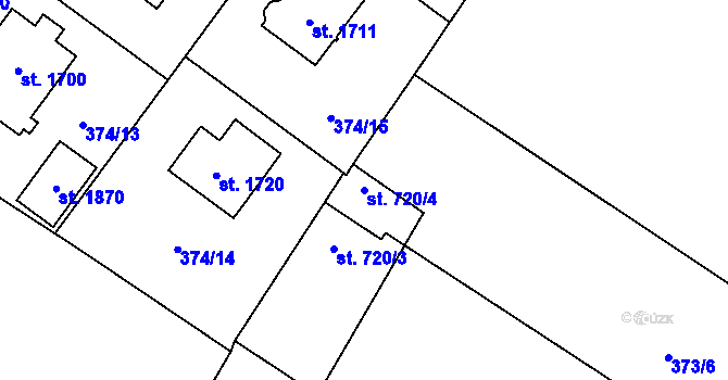 Parcela st. 720/4 v KÚ Kostelec nad Labem, Katastrální mapa
