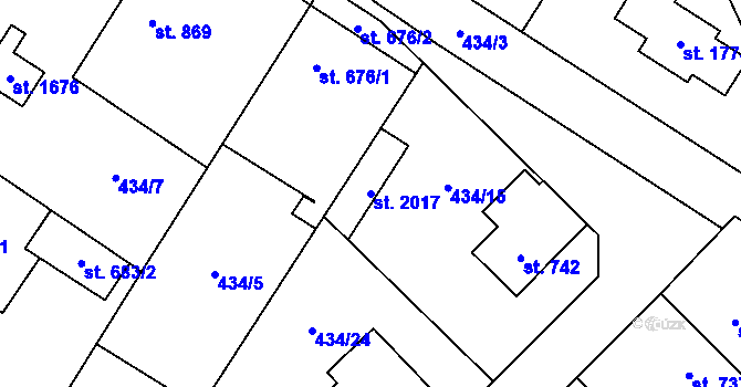 Parcela st. 2017 v KÚ Kostelec nad Labem, Katastrální mapa