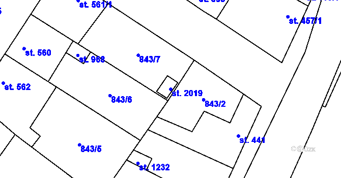 Parcela st. 2019 v KÚ Kostelec nad Labem, Katastrální mapa