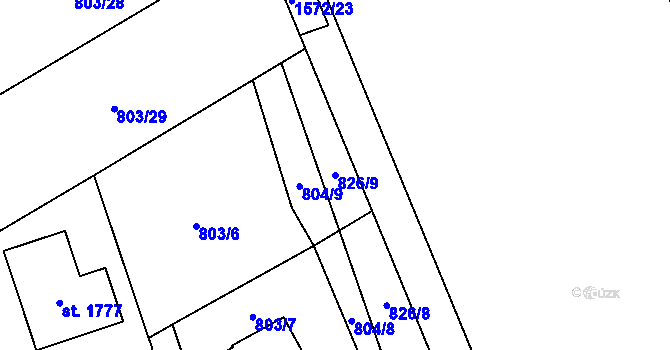 Parcela st. 826/9 v KÚ Kostelec nad Labem, Katastrální mapa