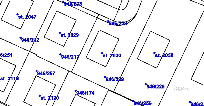 Parcela st. 2030 v KÚ Kostelec nad Labem, Katastrální mapa