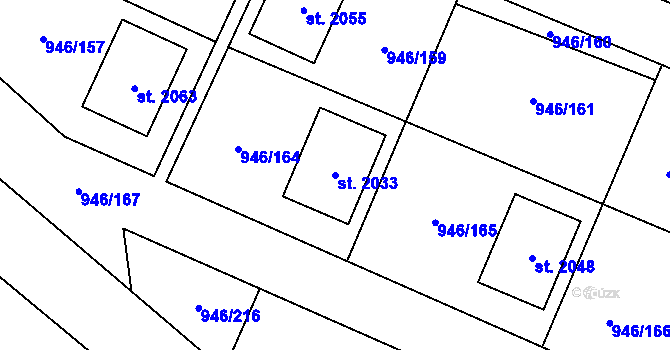 Parcela st. 2033 v KÚ Kostelec nad Labem, Katastrální mapa