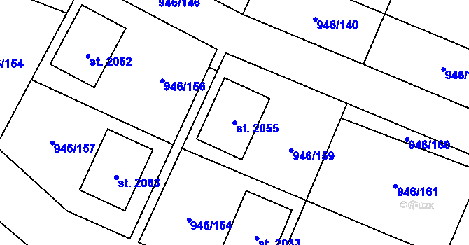 Parcela st. 2055 v KÚ Kostelec nad Labem, Katastrální mapa