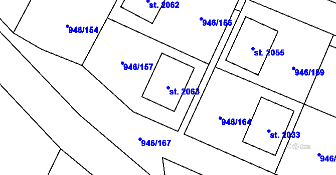 Parcela st. 2063 v KÚ Kostelec nad Labem, Katastrální mapa