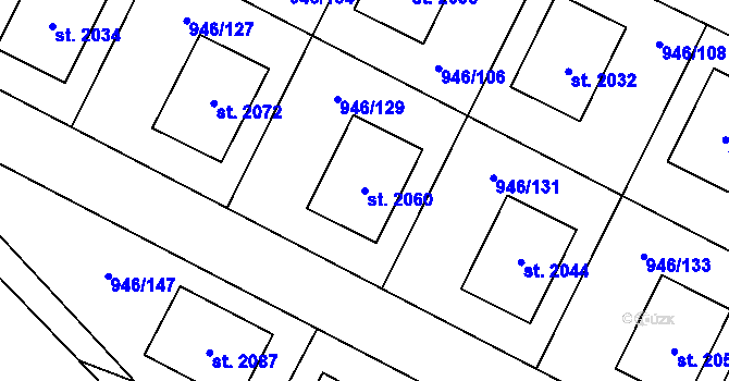 Parcela st. 2060 v KÚ Kostelec nad Labem, Katastrální mapa