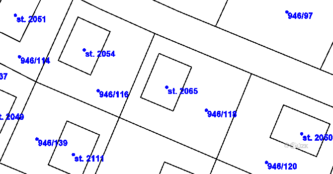 Parcela st. 2065 v KÚ Kostelec nad Labem, Katastrální mapa