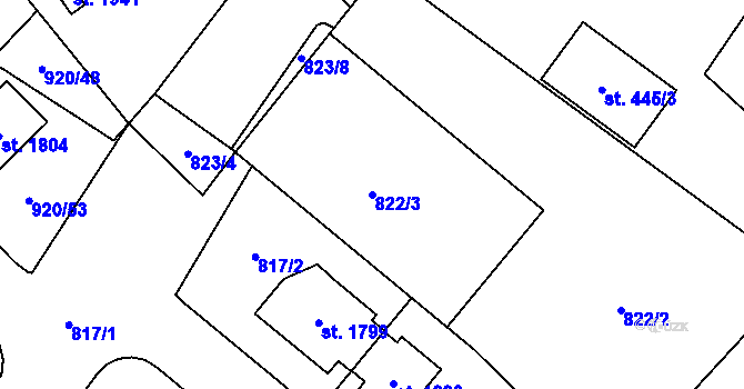 Parcela st. 822/3 v KÚ Kostelec nad Labem, Katastrální mapa