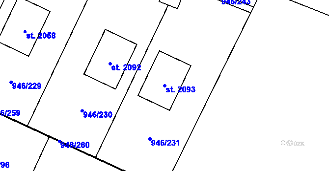 Parcela st. 2093 v KÚ Kostelec nad Labem, Katastrální mapa