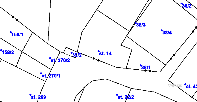 Parcela st. 14 v KÚ Rudeč, Katastrální mapa
