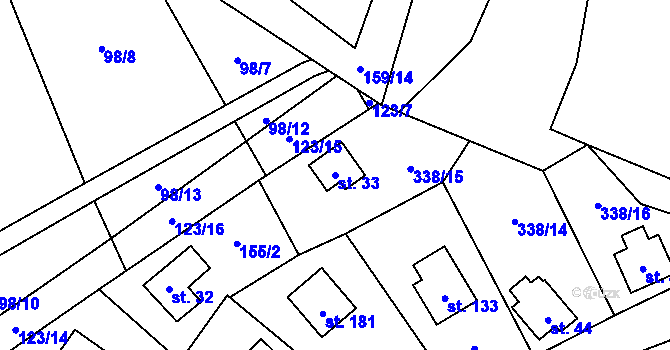 Parcela st. 33 v KÚ Rudeč, Katastrální mapa