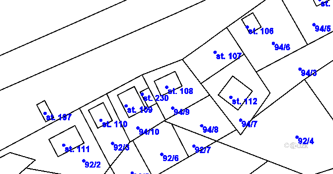 Parcela st. 108 v KÚ Rudeč, Katastrální mapa