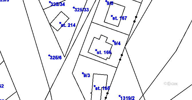 Parcela st. 166 v KÚ Rudeč, Katastrální mapa