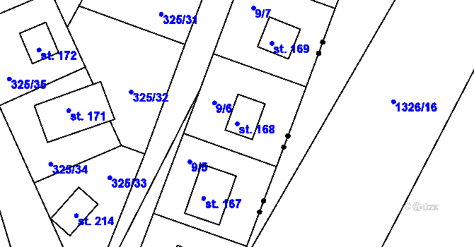 Parcela st. 168 v KÚ Rudeč, Katastrální mapa