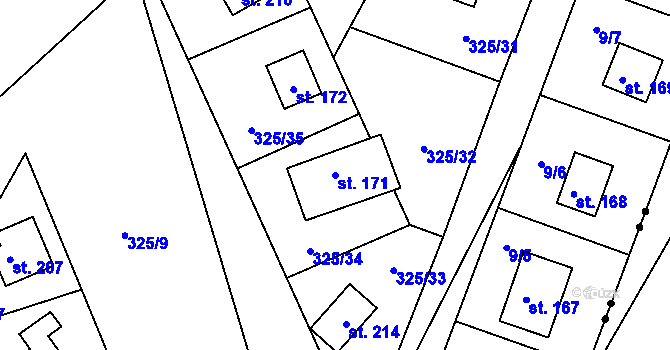 Parcela st. 171 v KÚ Rudeč, Katastrální mapa